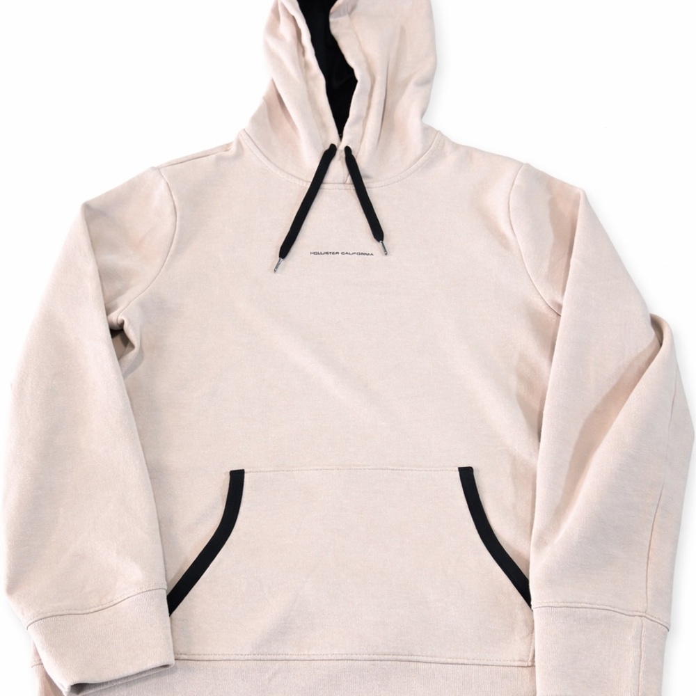 Light pink beige Hoodie Sweatshirt with Black Trim - Men